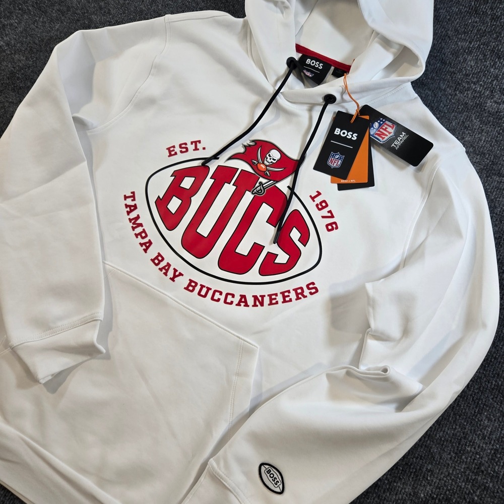 Hugo Boss x NFL Tampa Bay Buccaneers Hoodie Men's L White Touchback Pullover NWT